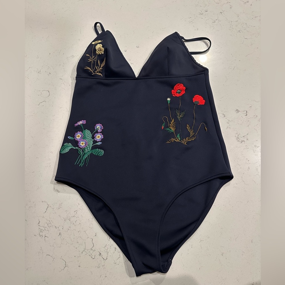 Stella McCartney Floral Embroidered One Piece - navy